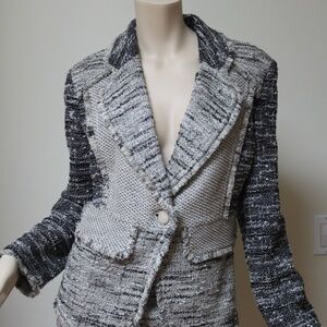 St John Single Breasted Tweed Gray and Black Jacket Size 10